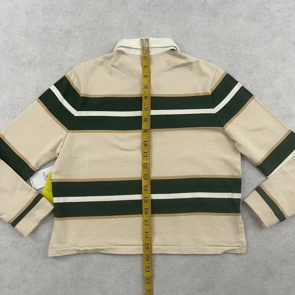 Volcom Girls Small Rugby Polo Shirt 7/8 Striped Long Sleeve NWT Beige - Picture 6 of 15